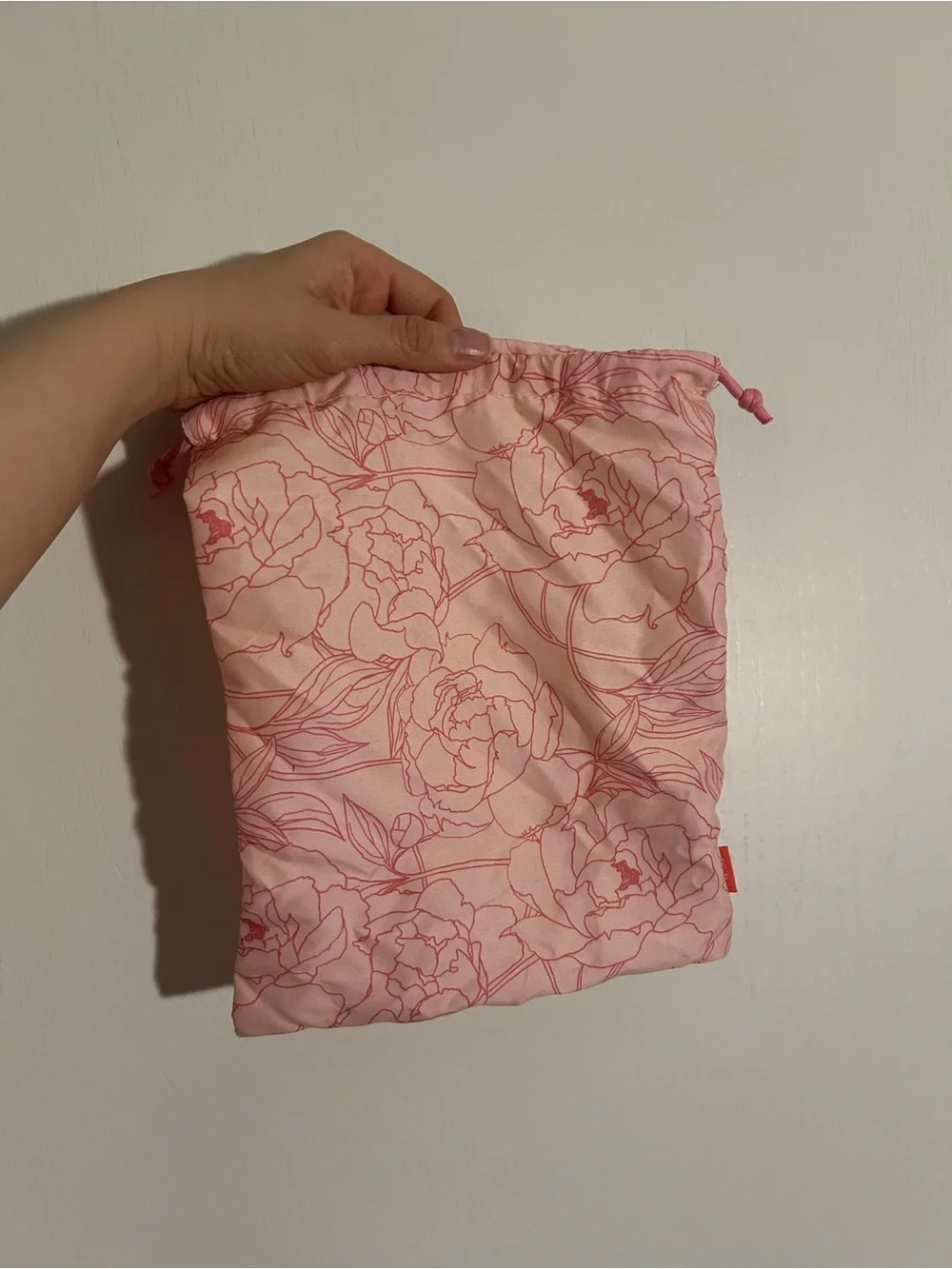 Pink Floral Drawstring Pouch